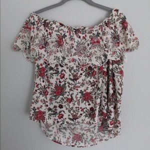 American Eagle off shoulder cropped floral shirt